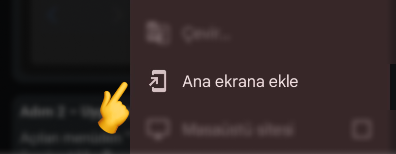 Ana ekrana ekle seçeneği